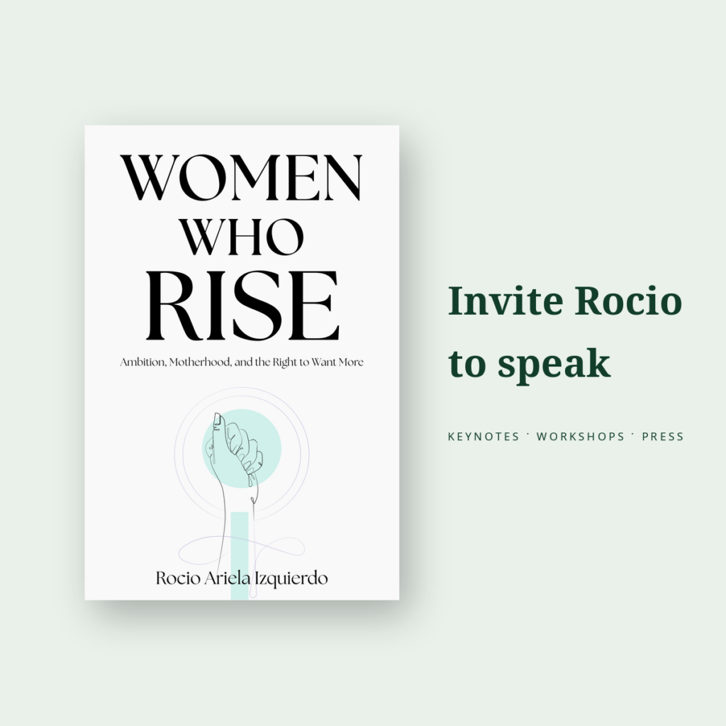 Women Who Rise book cover with text Invite Rocio to speak